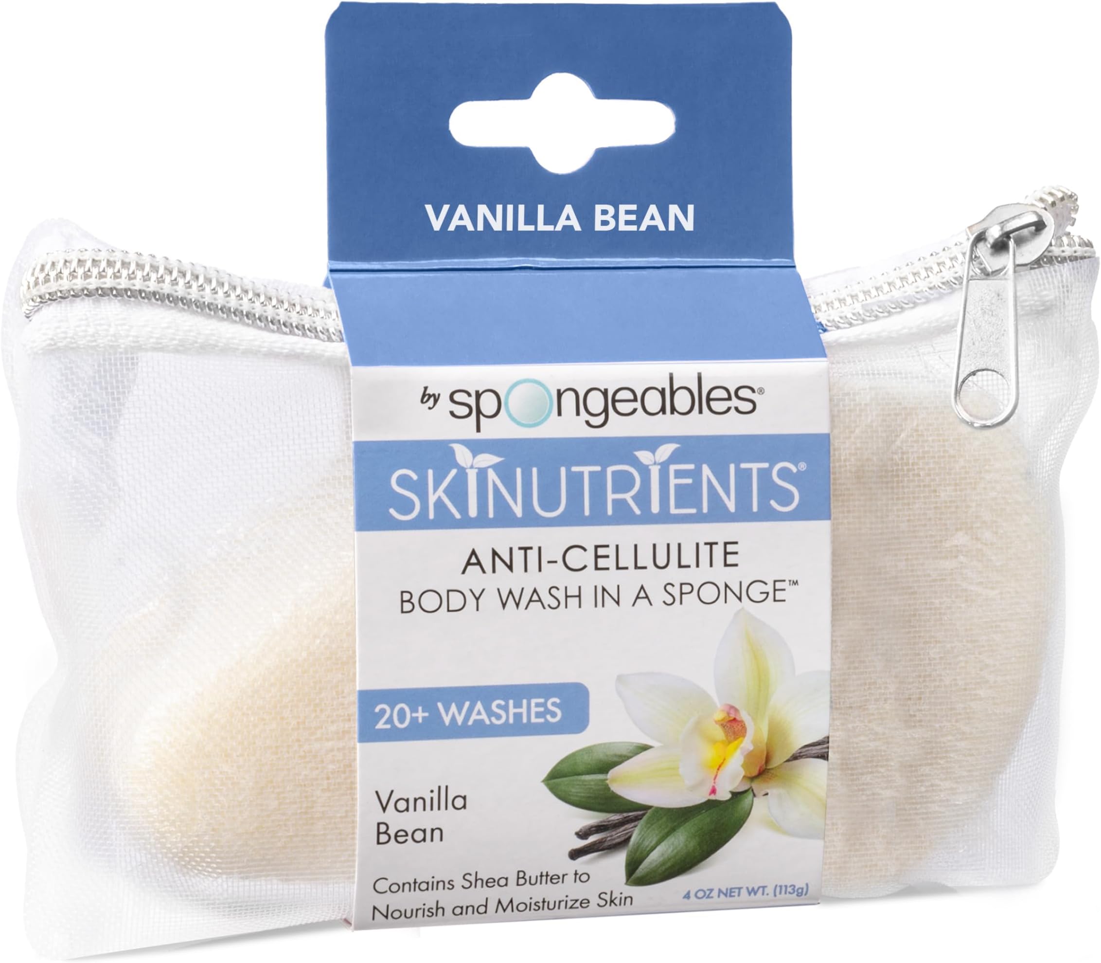 Spongeables Anti Cellulite Body Wash in a 20+ Wash Sponge, Vanilla Bean, 1 Count