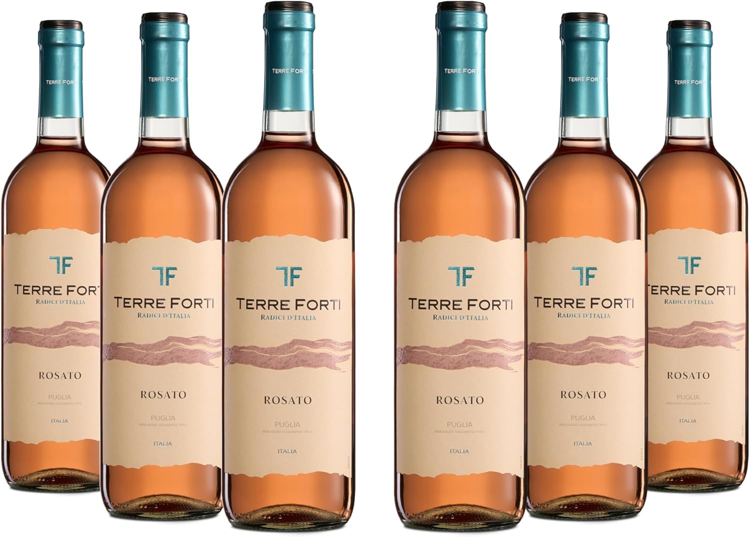 Terre Forti Rosato Puglia IGT, Italienischer Rosé mit Kirsch- und Erdbeernoten, 12% Vol., Karton mit 6 Flaschen mit jeweils 750 ml