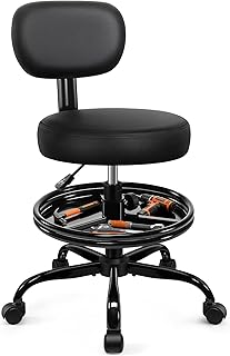 Shop Stool with Wheels for Garage, Mechanics Rolling Chair with Backrest, Adjustable Height Heavy