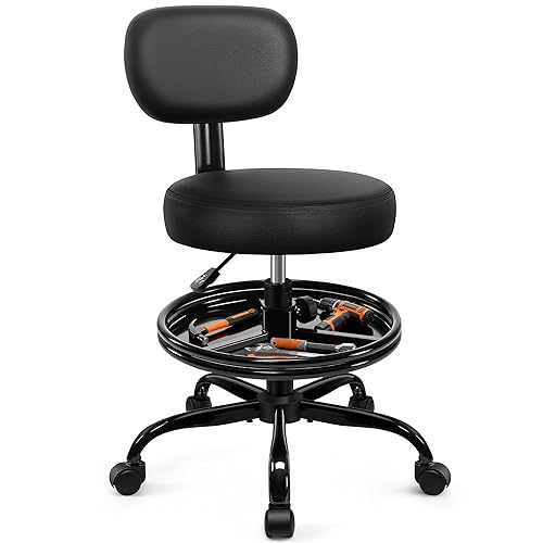 Shop Stool with Wheels for Garage, Mechanics Rolling Chair with