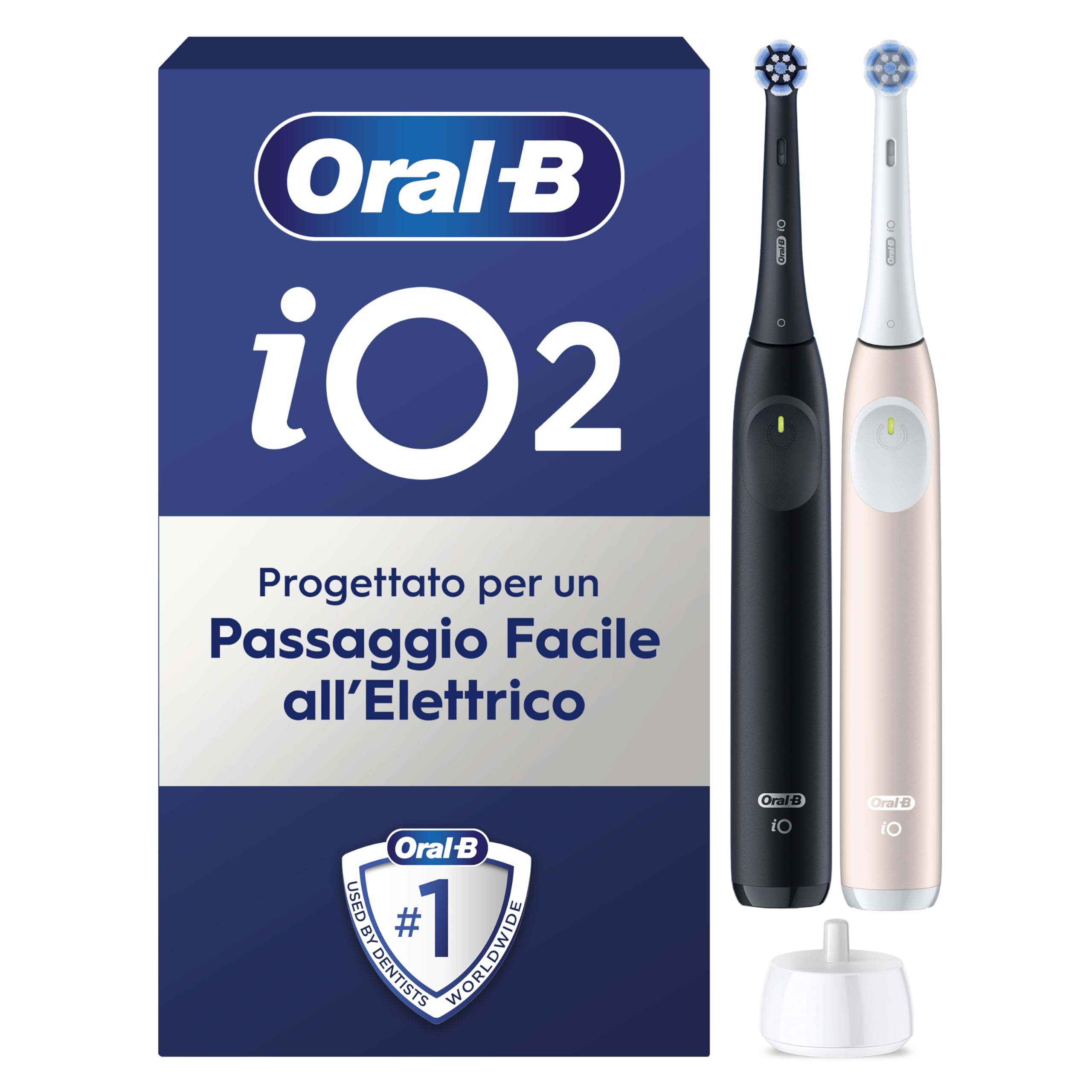Oral-B iO 2, 2 Spazzolini Elettrici, 1 Testina di Ricambio, Nero e Rosa - 1 Testine di Ricambio per Spazzolino Elettrico, Ricaricabile, Sensore di Pressione, Delicato sulle Gengive, Pulizia Denti
