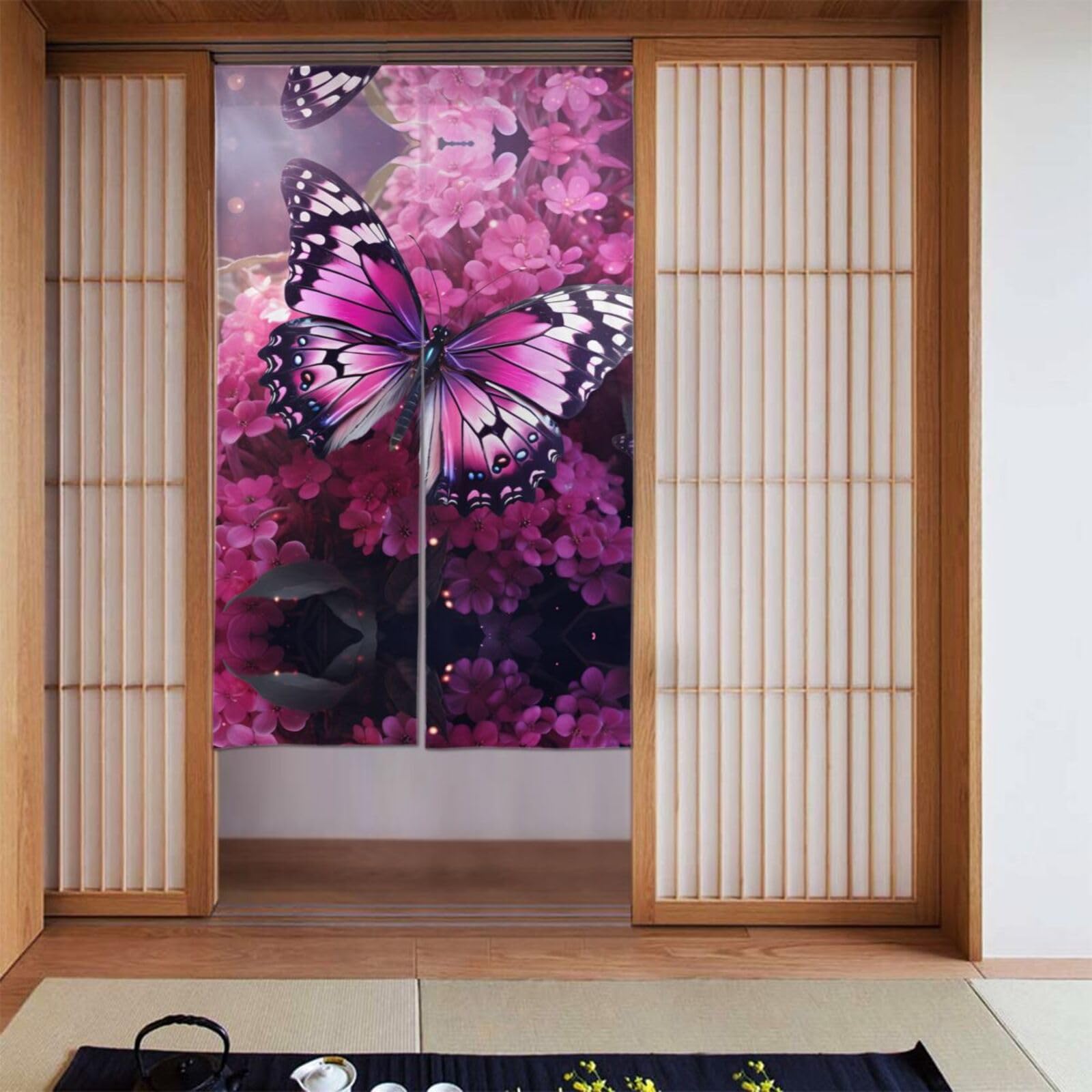 Rideaux papillon rose et violet protecteurs d'intimité et anti-lumière du soleil | Lot de 2