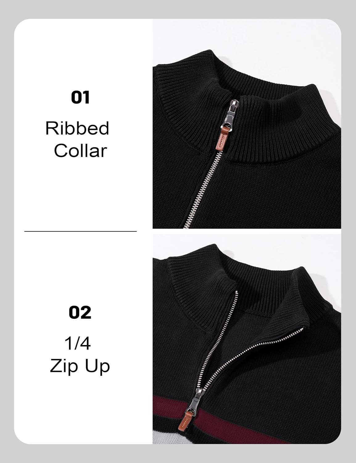 MAGCOMSEN Men's Sweaters 1/4 Zip Cotton Sweater Pullover Polo Sweaters Striped Fall Winter Warm Sweatshirts - Image 5