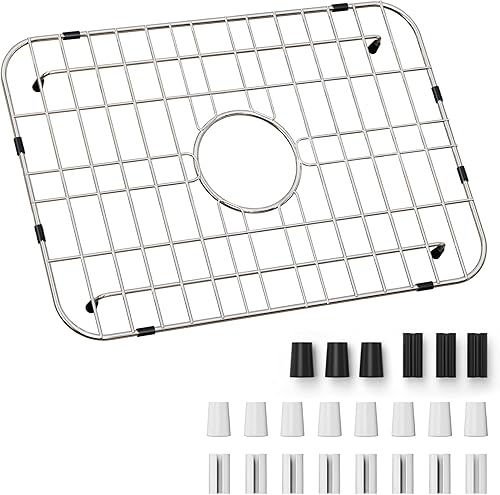 Rejilla de fregadero de 18" x 12-1/2", rejillas de fregadero de acero inoxidable para la parte inferior de fregaderos de cocina, drenaje centrado