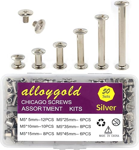 Miniatura 23 de Juego de 90 tornillos de acero inoxidable 304 Chicago de cuero, 7 tamaños de remaches de tornillo de cuero para manualidades, ropa, zapatos