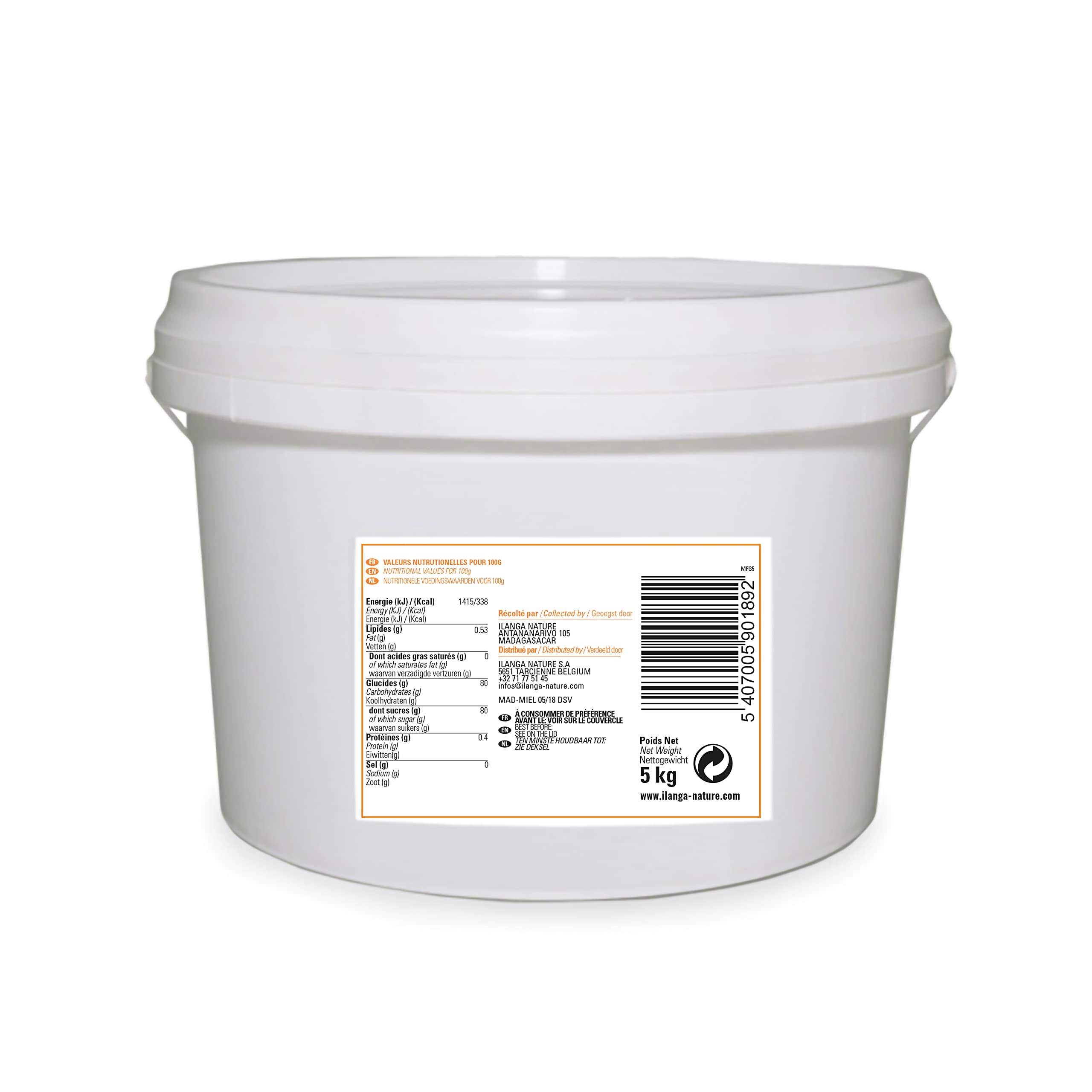 Ilanga Nature - Miel de Forêts Sèches 100% pur - Seau de Miel 5 kg - Format Famillial - Miel de Madagascar