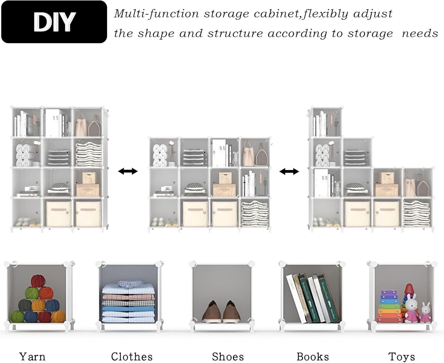 AWTATOS Cube Storage Closet Organizer 12 Cube Storage Shelves with Doors Closet Organizers and Storage Stackable Clothes Organizer for Bedroom, Home Office, White