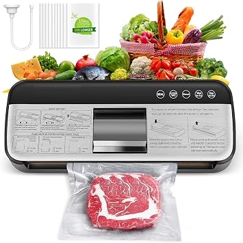 85KPa Vacuum Sealer Machine, One-Touch Automatic Food Sealer with 15 Bags, Dry/Moist/Seal/Manual/External Vac, 7MM Heating wire, Compact Easy-Clean for Food Storage and Sous Vide