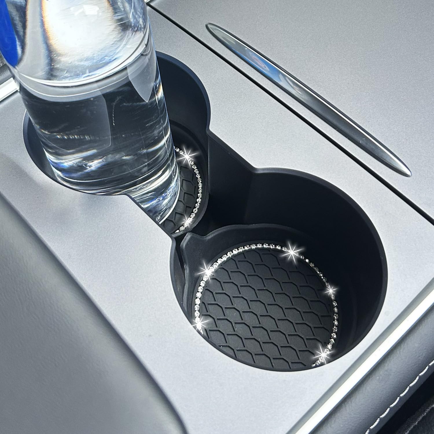 NBTEPEM 4pcs Bling Car Cup Holder Coaster, 2.75 inch Anti-Slip Shockproof Universal Fashion Coasters Insert Crystal Rhinestone Automotive Interior Accessories for Women (4 pcs, New Gray) image 4
