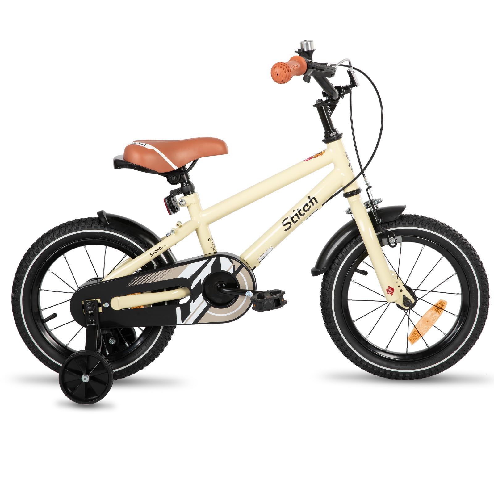 STITCH Kinderfahrrad 14/16/18/20 Zoll für Mädchen und Jungen im Alter von 3 bis 13 Jahren, 14/16/18/20 Zoll Kinderfahrrad mit Stützrädern (rosa, beige, blau, Silber, grün)