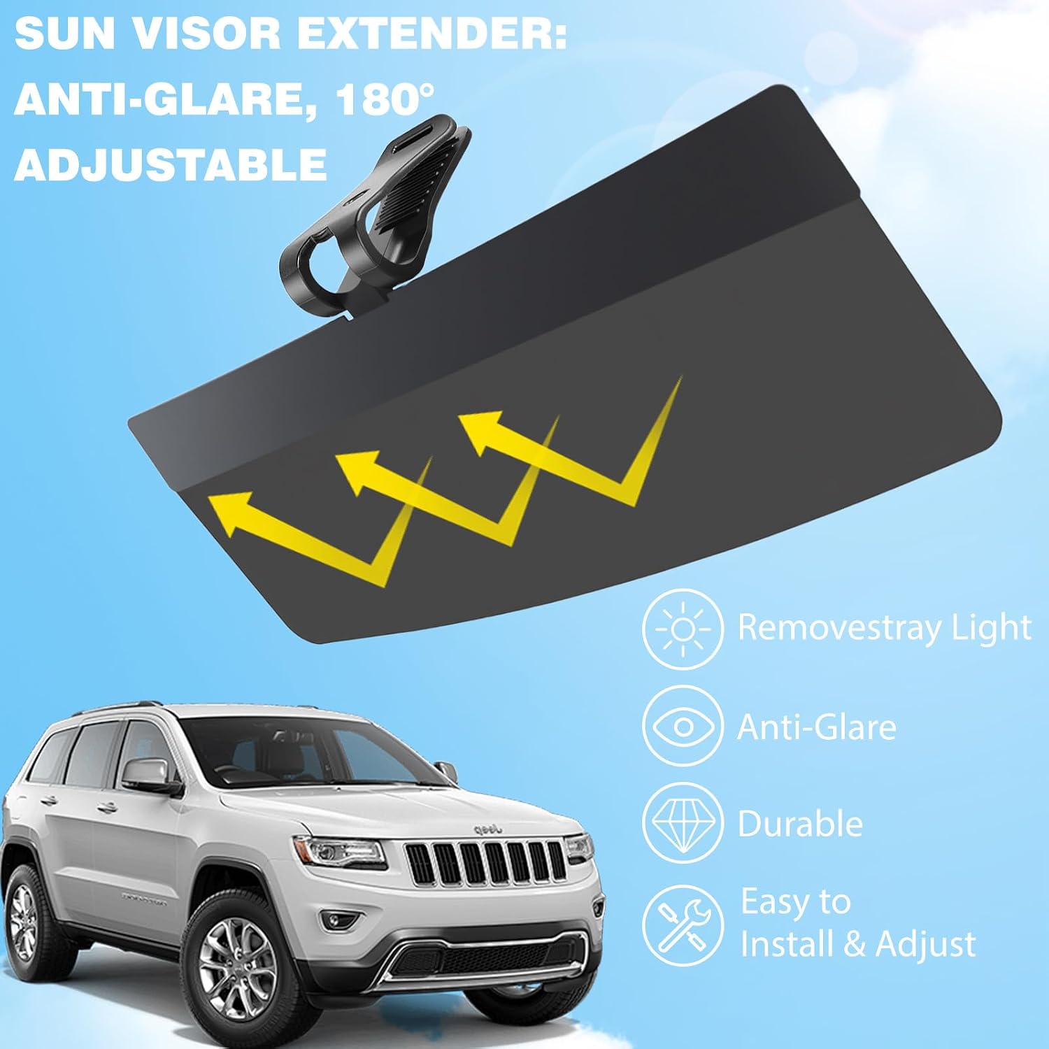 Upgraded SUV Sun Visor Extender + Siding,Easy to Install, Universal UV400 Anti-Glare Design, Effectively Resists Glare, UV Rays, and Snow Blindness, Ensuring Driving Safety,Clip On