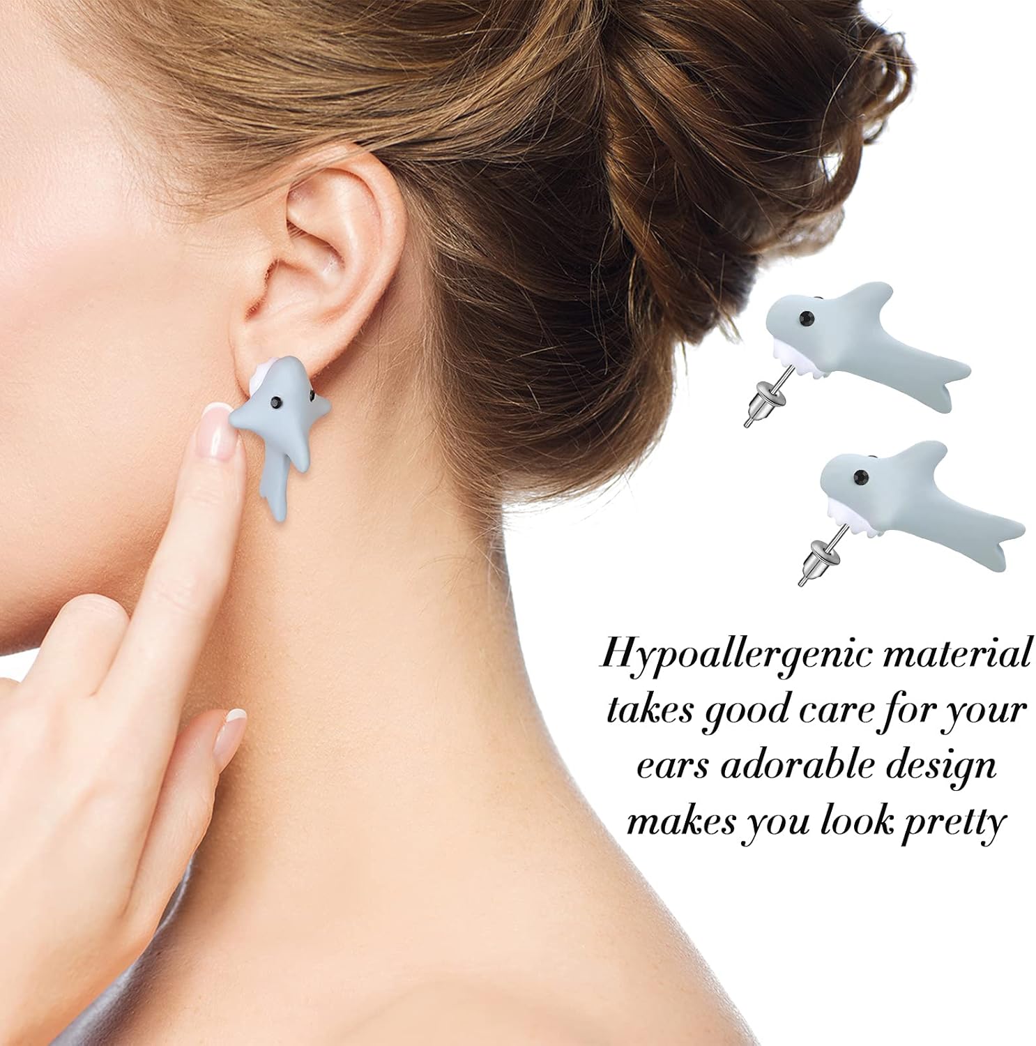 Hicarer 9 Pairs Cute Animal Bite Earrings for Women 3D Clay Animal Dinosaur Earrings for White Elephant Christmas Jewelry Gifts Stocking Stuffers - Image 4