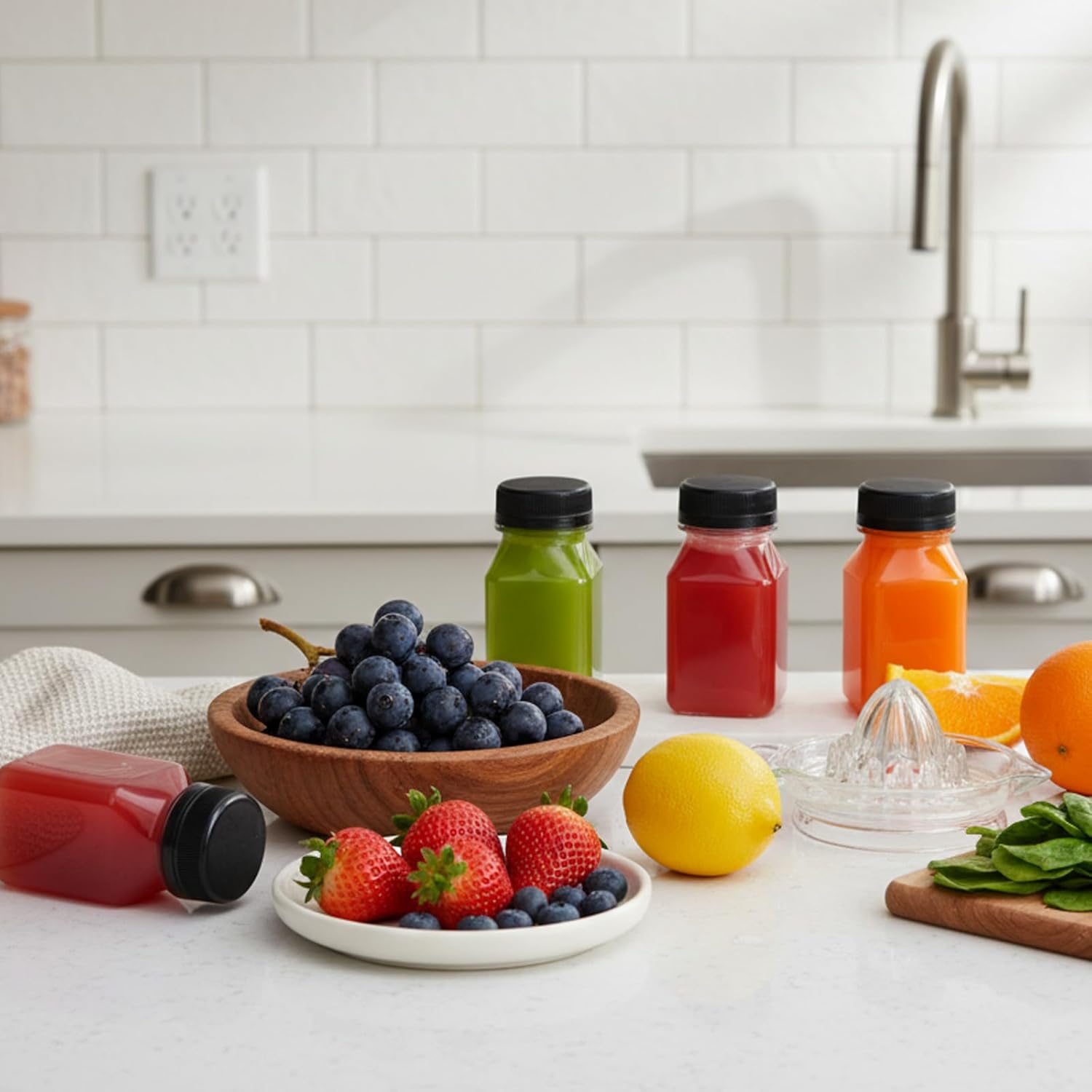 Moretoes 144pcs 4oz Plastic Shot Bottles with Lids, Reusable Ginger Shots Bottles, Clear Bulk Juice Containers with Caps for Juicing, Smoothies, Drinking and Other Beverages