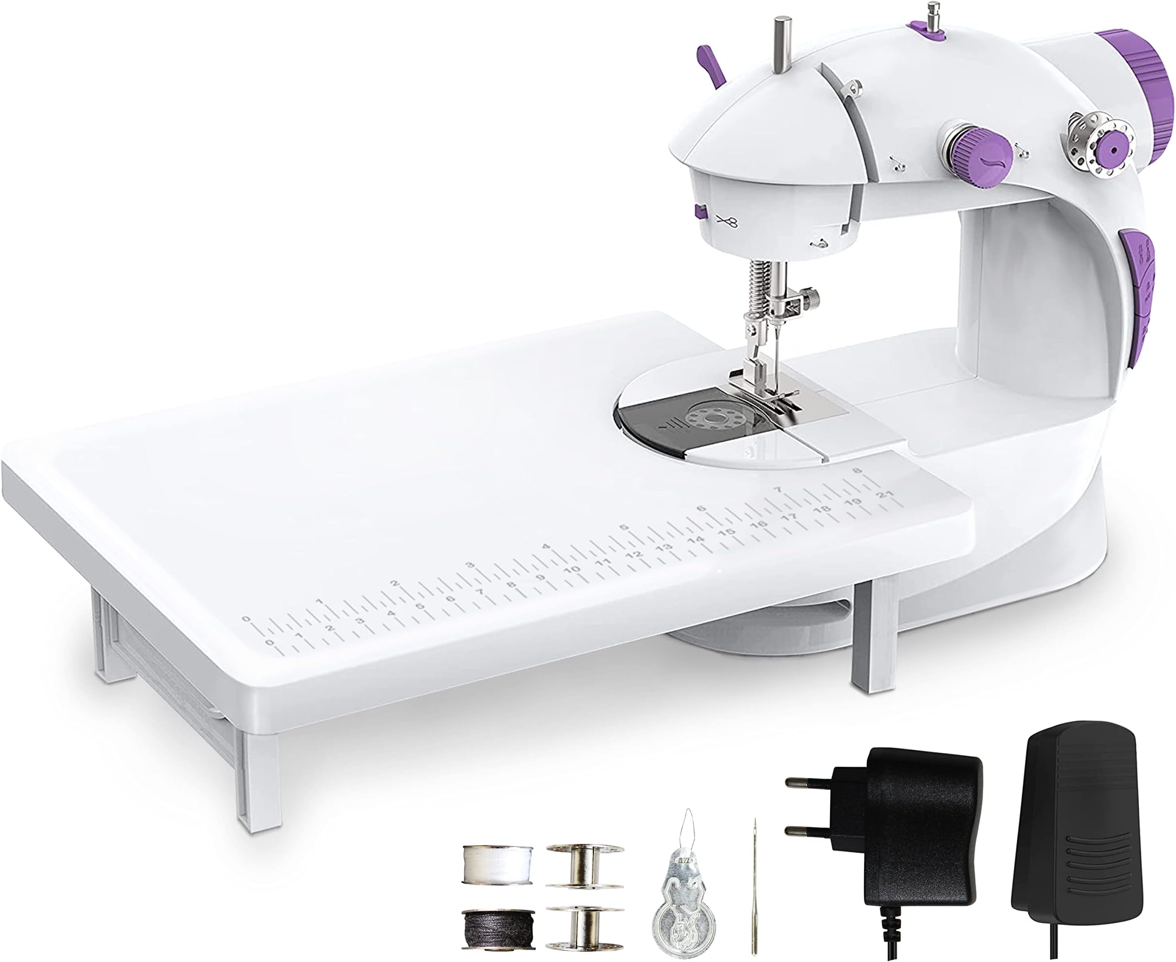 Akiara - Makes life easy Mini Sewing Machine with Table Set | Tailoring Machine | Hand Sewing Machine with extension table, foot pedal, adapter, White
