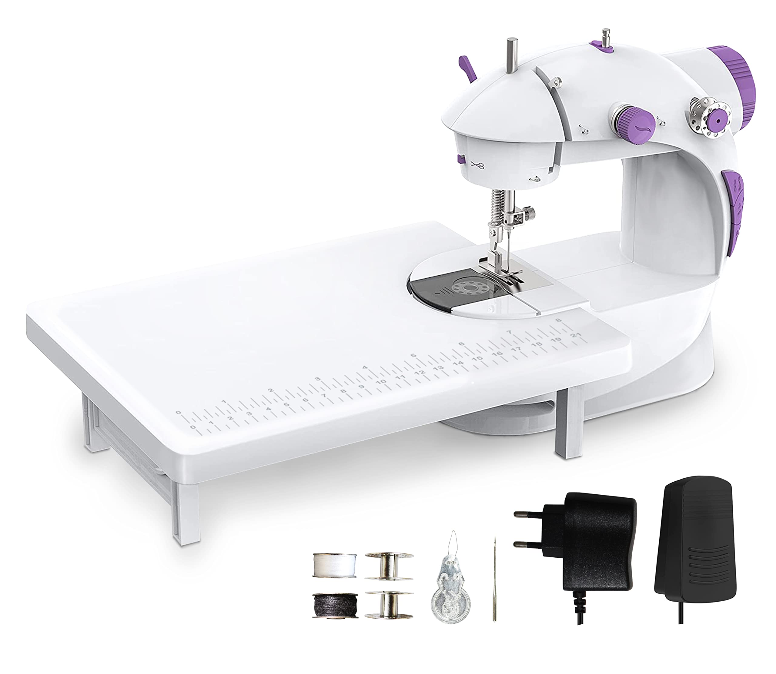 Akiara - Makes life easy Mini Sewing Machine with Table Set | Tailoring Machine | Hand Sewing Machine with extension table, foot pedal, adapter, White (Without KIT)