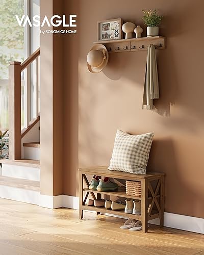 Miniatura 4 de VASAGLE, Banco de almacenamiento de entrada, zapatero de 2 niveles, 11.8 x 31.5 x 18.9 pulgadas, soporta hasta 300 libras, estilo granja, para sala