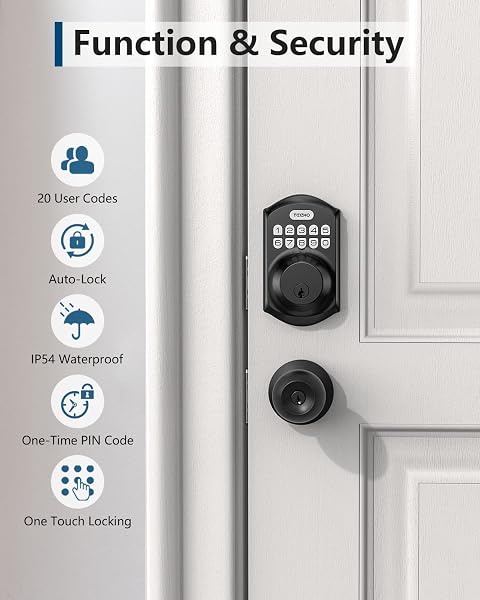 TEEHO TE001 Keyless Entry Door Lock with Keypad - Smart Deadbolt Lock for Front Door with 2 Keys - Auto Lock - Easy Installation - Matte Black - 5