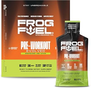 Frog Fuel Ultra Energy Gel & Energized Pre Workout Shot with 120mg Caffeine, 1500mg Beta Alanine, Electrolytes 8g Protein Nano-Hydrolyzed Grass Fed Collagen, 10g Carbs, Berry, 1.2 oz Packets, 24 Pack