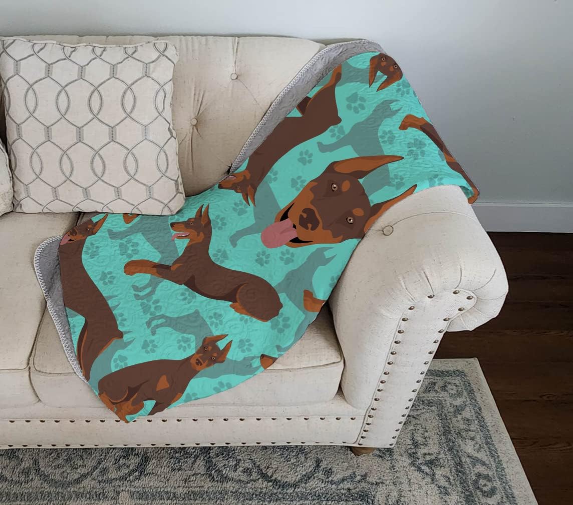 Caroline's Treasures MLM1075LQB Red Doberman Pinscher Quilted Blanket 50x60 Artwork Pattern Quilted Throw Blanket for Bed, Couch, Sofa, Soft and Lightweight