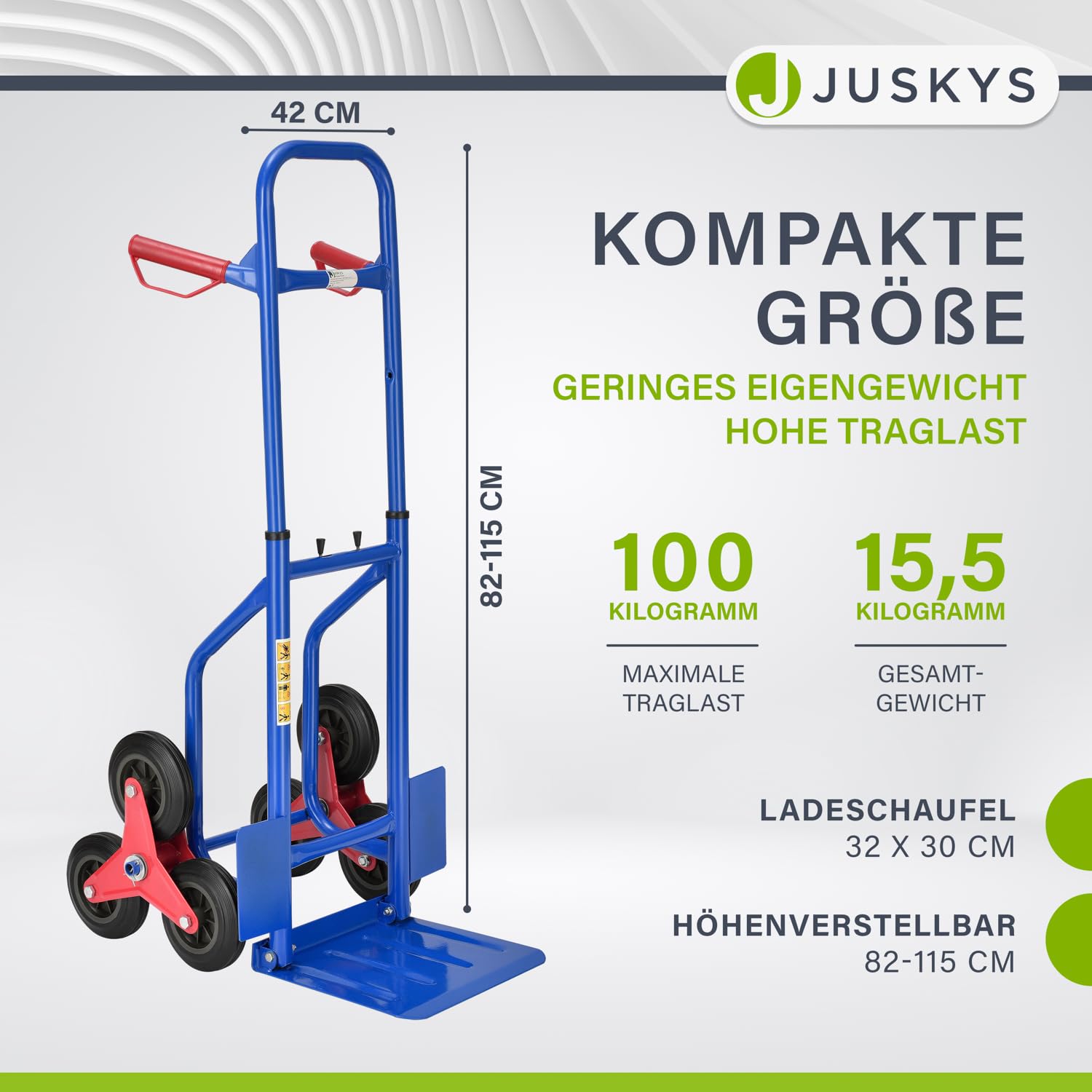 Carretilla plegable Juskys para escaleras, soporta hasta 200 kg, ruedas de goma dura, asas de plástico, marco de acero, carretilla para escaleras