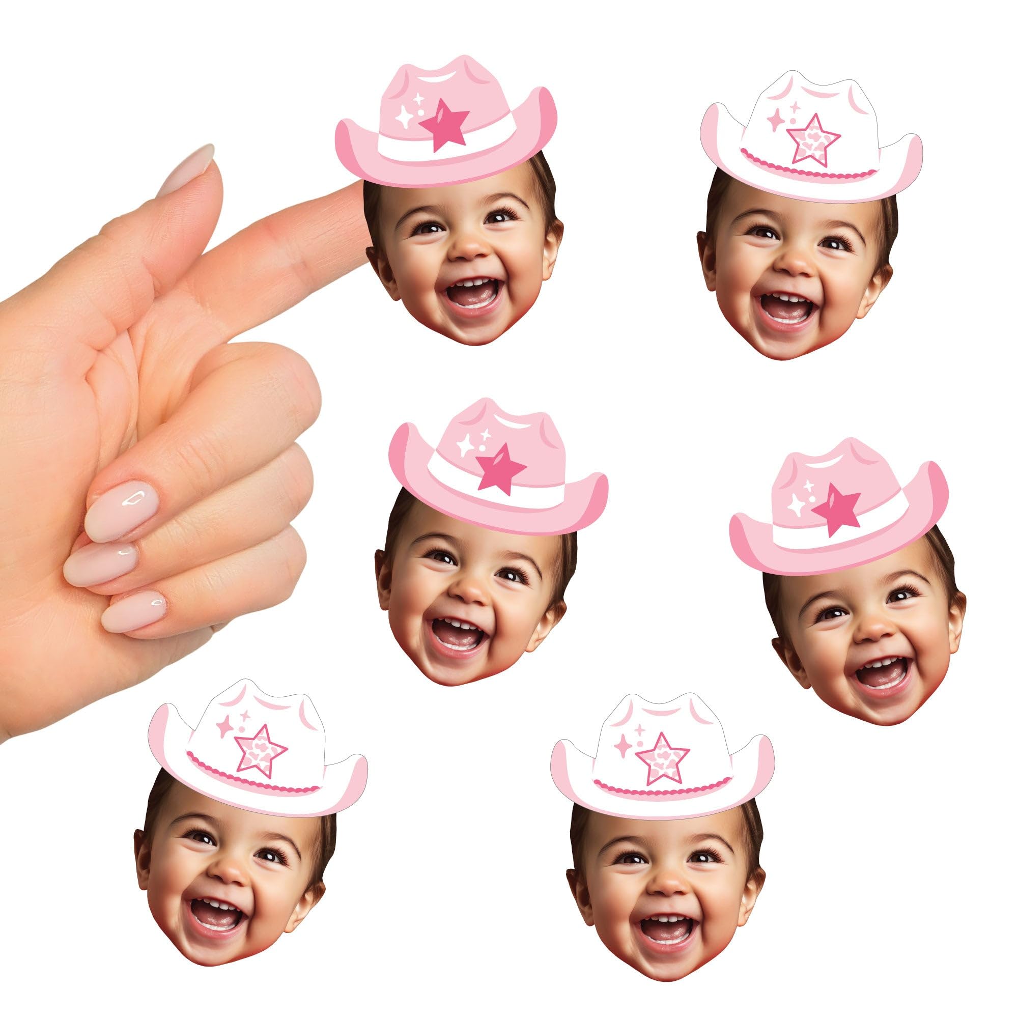 Big Dot of Happiness Custom Photo Pink First Rodeo - Cowgirl 1st Birthday Party Favors - Fun Face Cut-Out Stickers - Set of 24