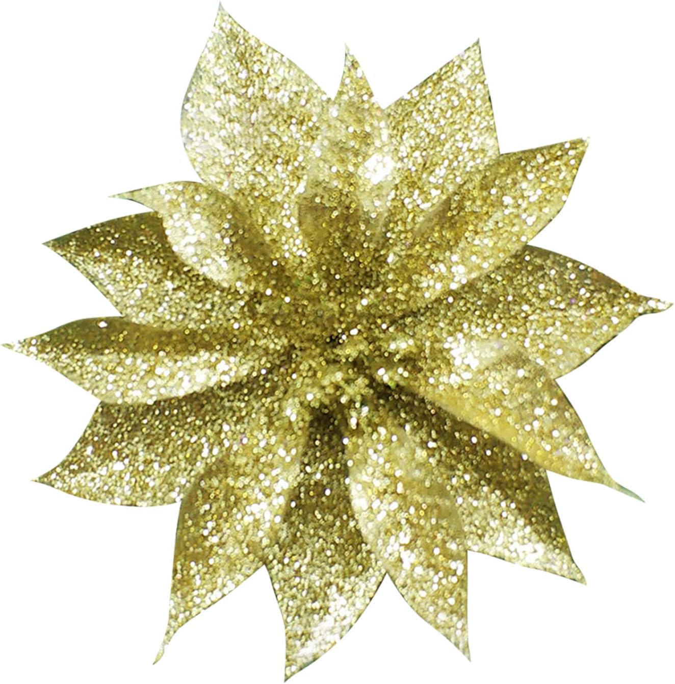 Worldoor Artificial Poinsettia Flowers Set of 24 3 ¾” Gold Glittered Poinsettia