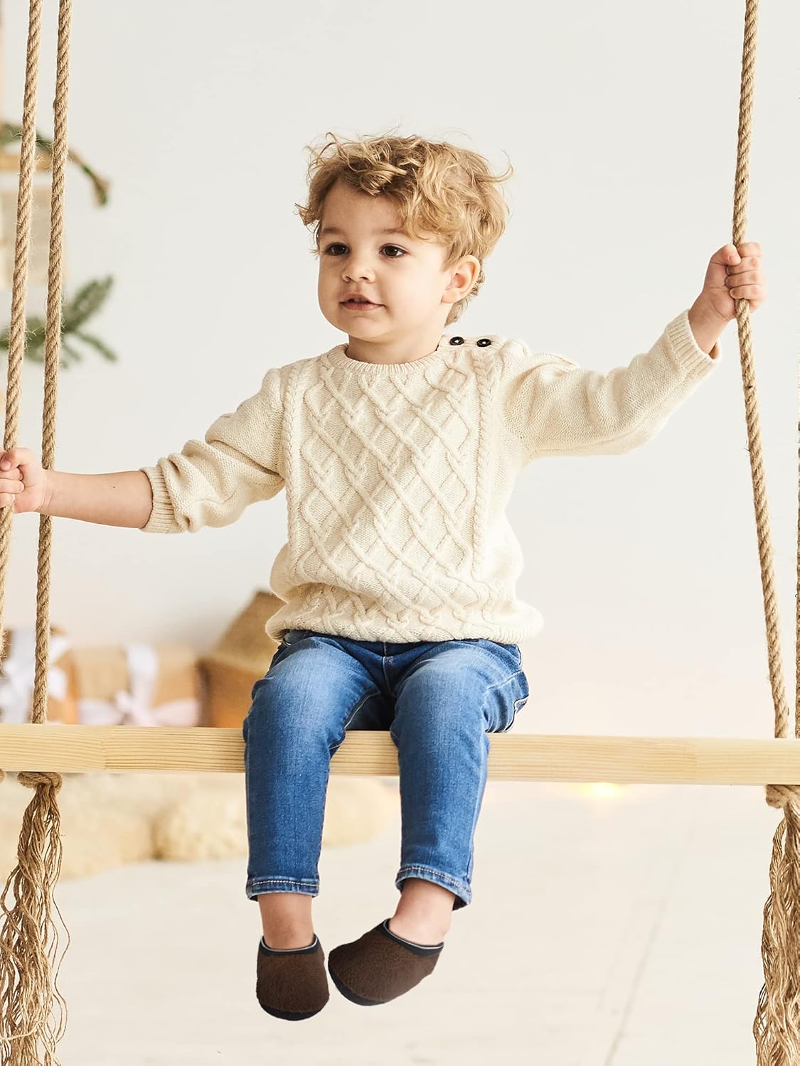 SATINIOR 4 Pairs Kids Non-Slip Slipper Socks Coral Velvet Warm Ankle Socks for Toddlers and Kids - Image 3