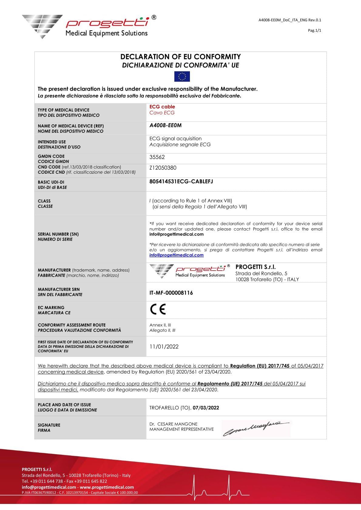 Gima 33328 Cavo ECG con 10 Derivazioni, Ricambio