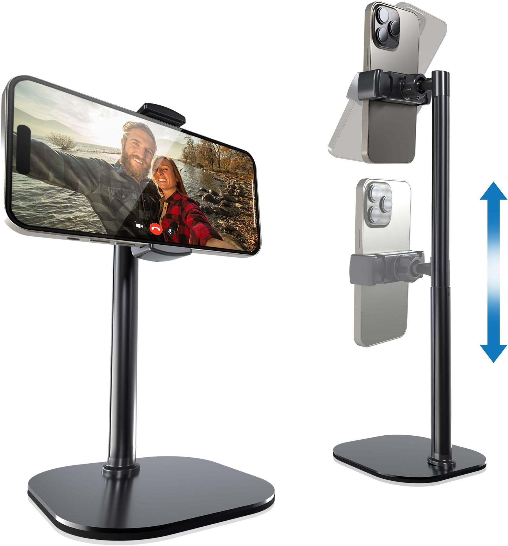 COOPER スマホスタンド 置き型 高さ調整23〜33cm 携帯スタンド iPhone対応 安定ベース クリップ式 ハンズフリー ビデオ通話用 (ブラック)