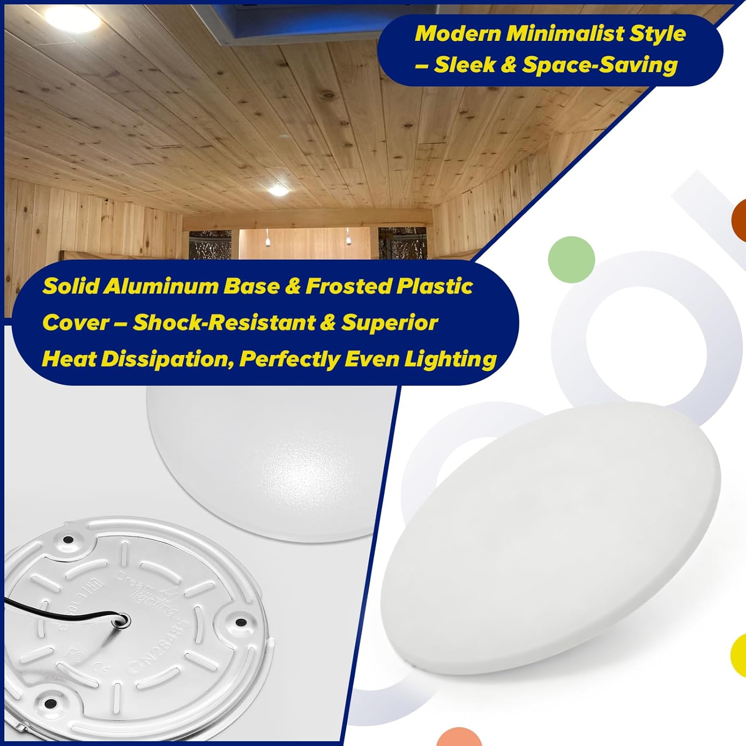 RV Lights Interior Surface Mount Led Ceiling Light for RV 3 1/2 Inch Round LED Replacement Lights 12 Volt Boat Trailer Cargo Camper Interior Light 3.7W 250Lm 3500K Soft White Lighting Fixtures, 6-Pack