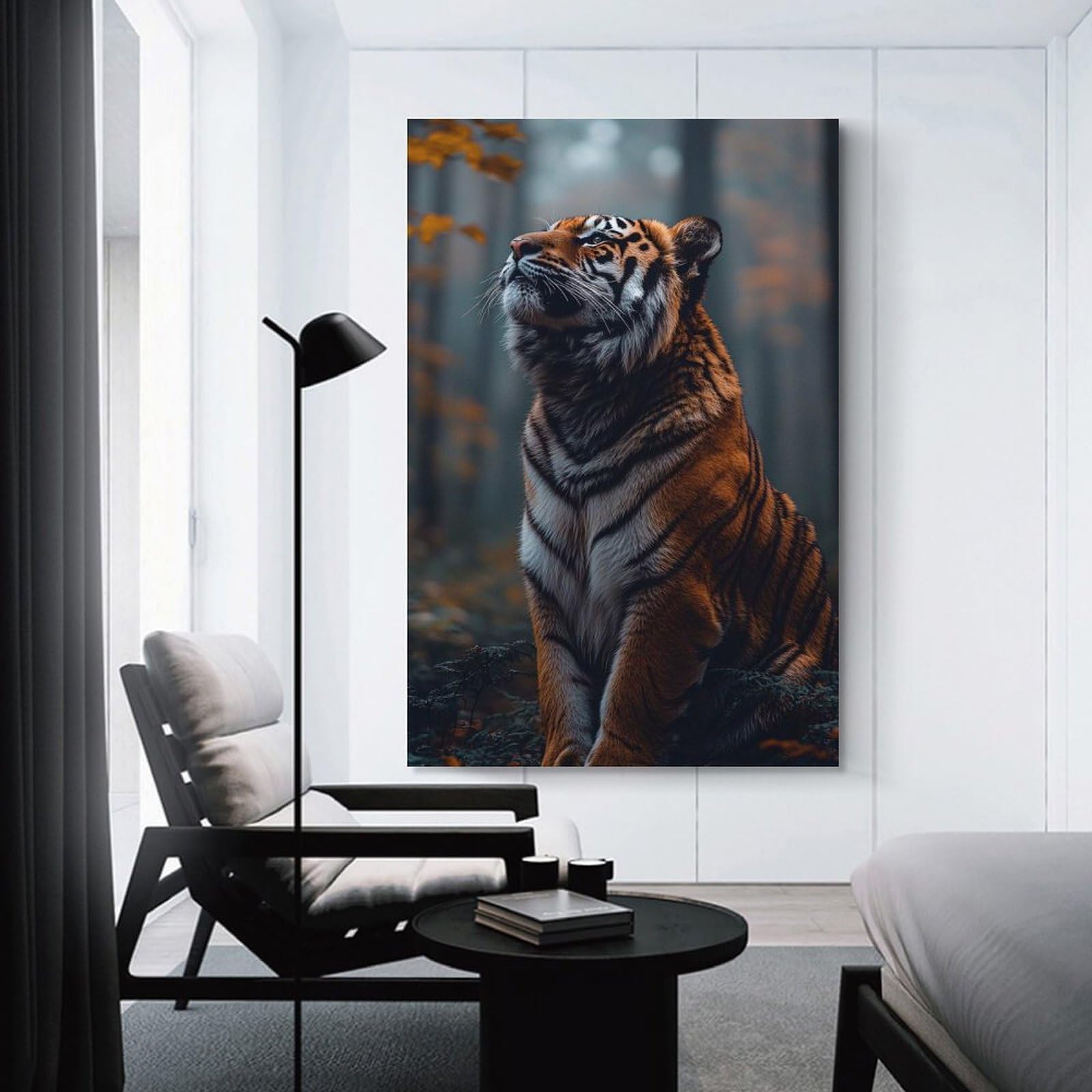 Junmoney Canvas Wall Decor Majestic Tiger in Autumn Forest, 24x36inch(60x90cm), for Bedroom Decor, Cosy Corners Or Studios, Decorative Wall Art for Cosy Rooms