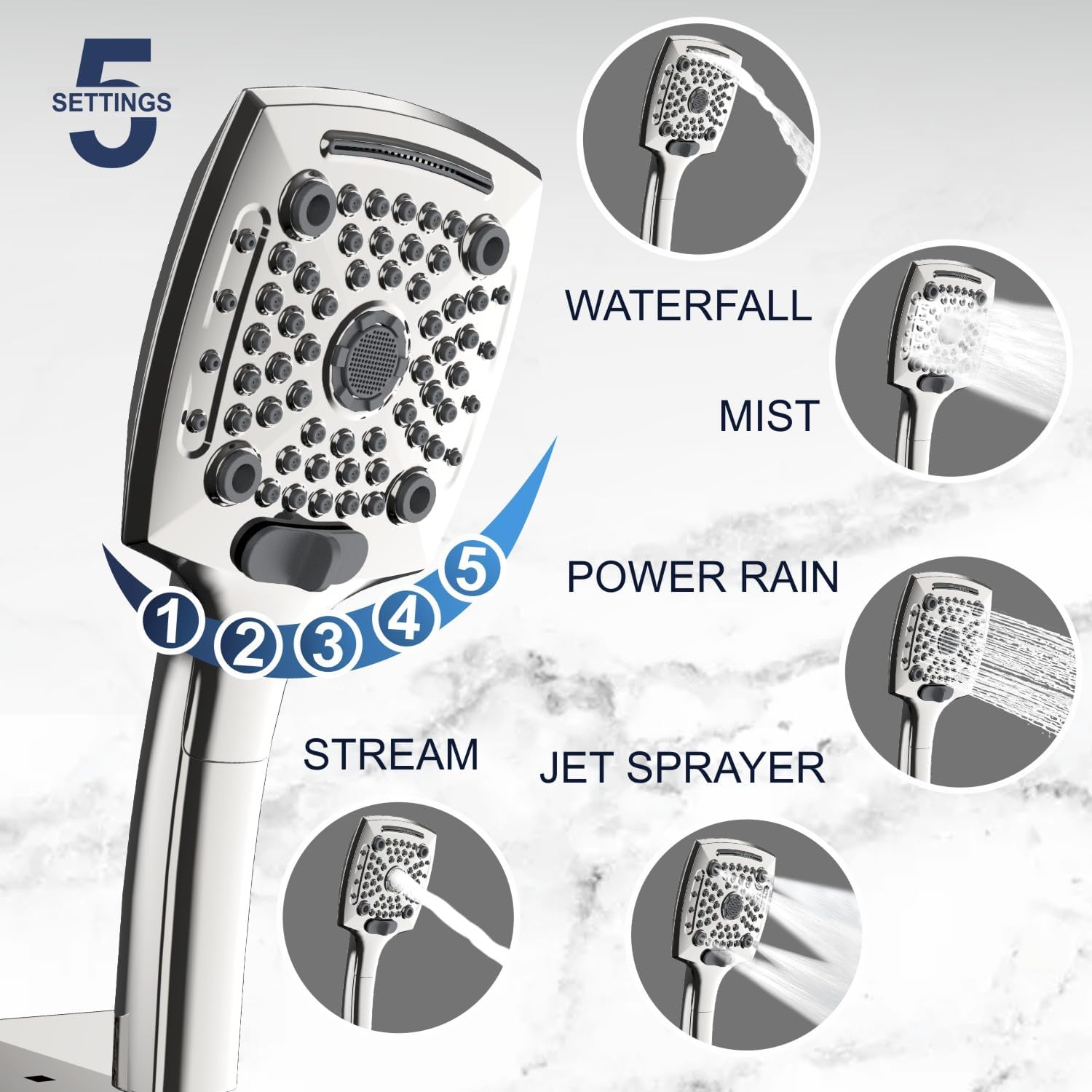 ELLO&ALLO Rain Shower Head with Handheld Spray, Rainfall Shower Head Combo with 60" Hose, Dual Showerhead Set with Adjustable Shower Extension Arm, Chrome