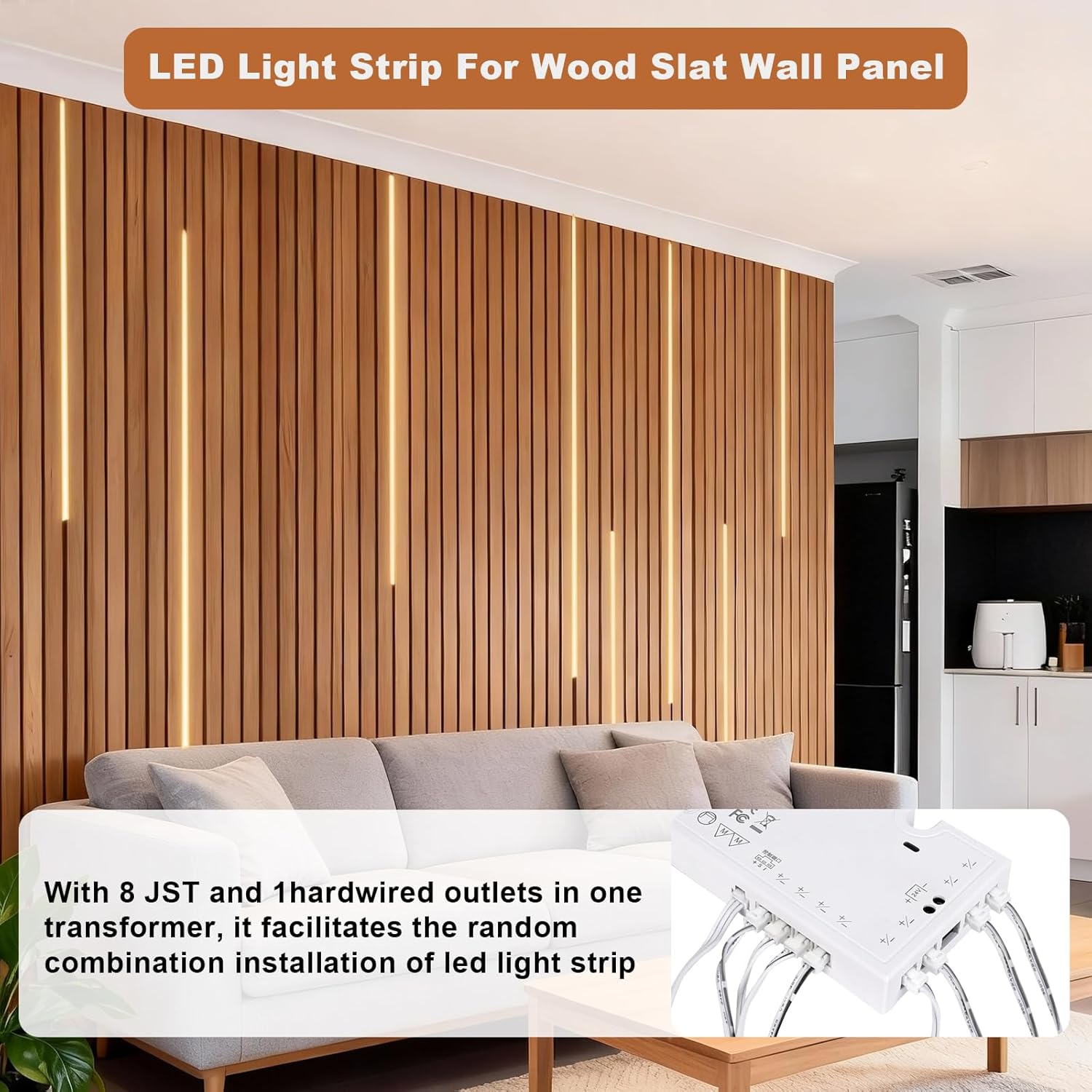 Under Cabinet Led Light Strip kit,2 Roll x 16.4ft Cuttable 3000K COB,Diffused Power with 8 JST & 2 Hardwired Outlets,Touch Sensor for Gun Safe Case,Book Shelf,Floating Shelf,Slat Wall Panel