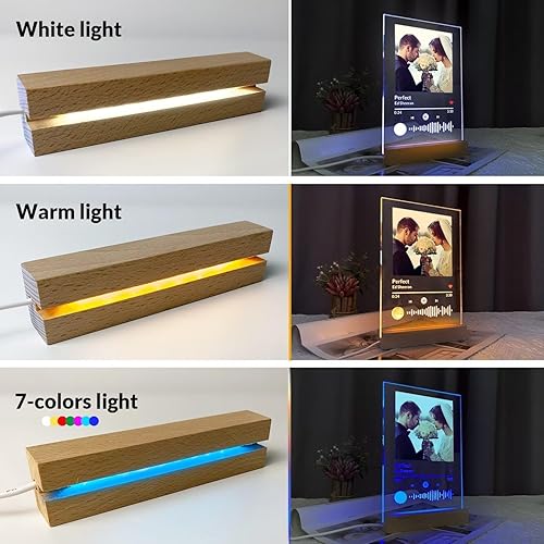 Miniatura 2 de Base de madera rectangular iluminada LED de 6 pulgadas para acrílico y plexiglás, pedestal de exhibición, lámpara LED base de madera con luz cálida