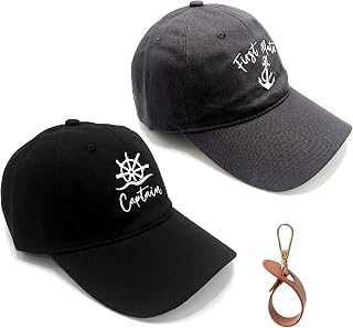 Captain and First Mate Hats 2Pcs Boating Marine Sailor Baseball Cap Set for Men Women,Mr and Mrs,Hubby and Wifey