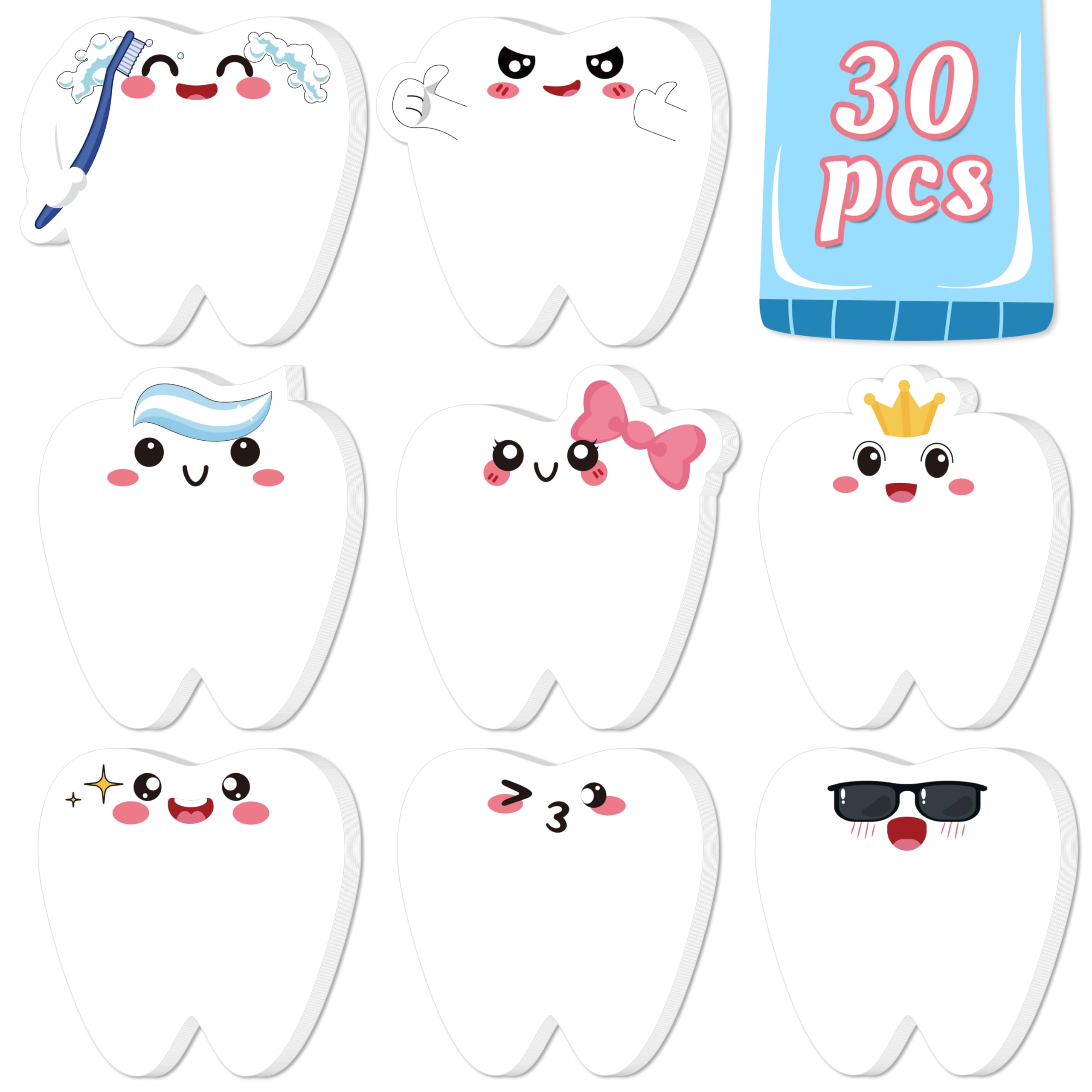 30Pcs Nurse Week Dental Assistant Appreciation Tooth-Shaped Sticky Notes Gifts: Dentist Post it Notepad for Adults, Coworker, Employees Christmas Holiday Office Party Supplies