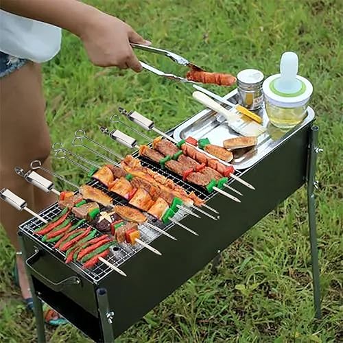 Miniatura 7 de Brochetas Kabob para asar brochetas de metal de 16 pulgadas con deslizador, pinchos reutilizables para barbacoa con bolsa de almacenamiento para