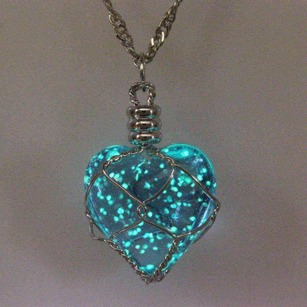Glow Dark Crystal Heart Pendant Necklace