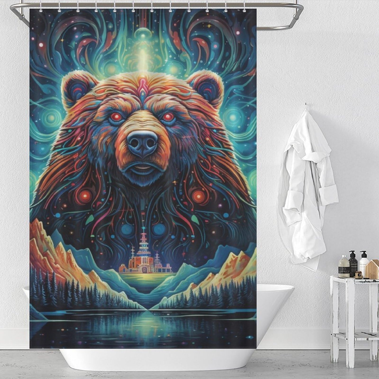 Rideau de douche ours pour créer une salle de bain style chalet