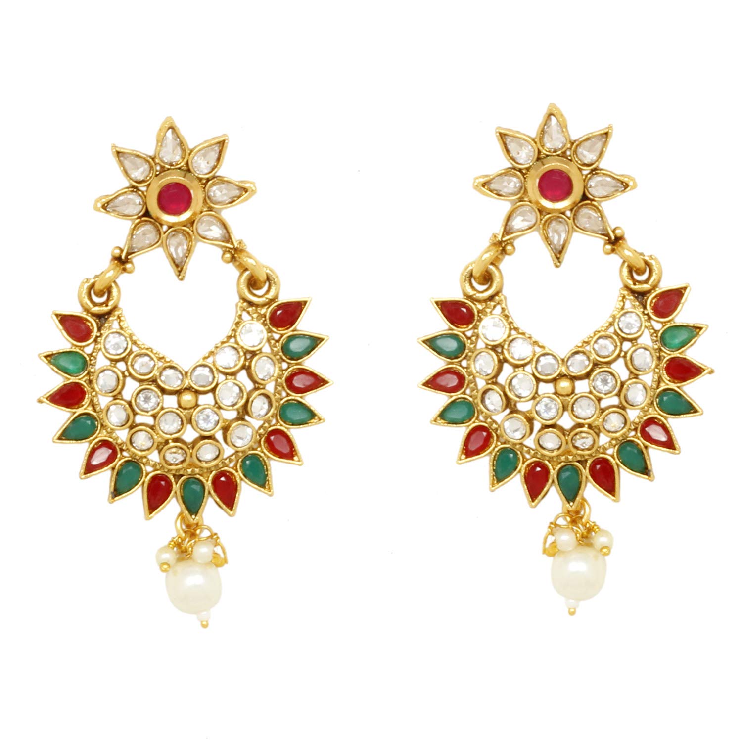 Indian Traditional Gold Plated Polki Earrings Pairs