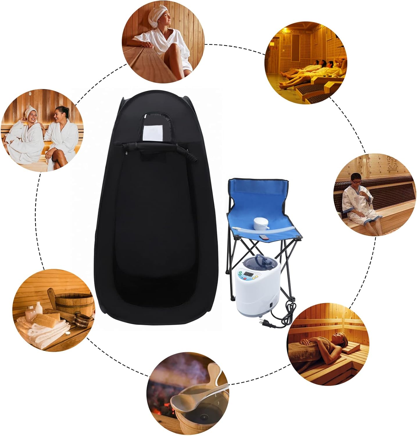 Portable Sauna Tent, Foldable Sauna for Home Full Body Steam Saunas with 1000W 2L Steam Box |Timing Function| Adjustable 9 Gears| Remote Control | Folding Chair for Single Use (35.43*70.87in)