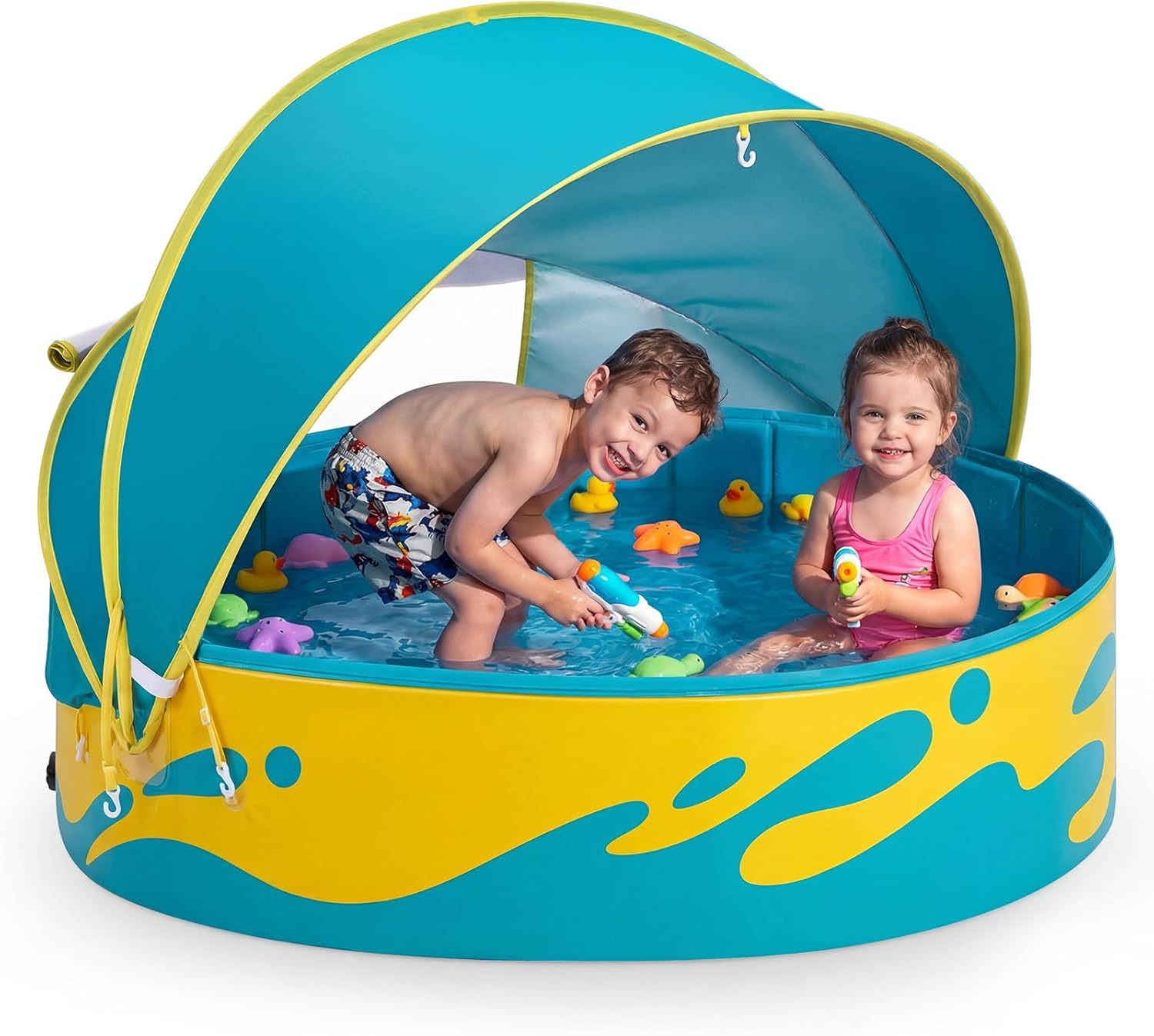 Peradix Paddling Pool for Kids and Pets, 48in Portable Baby Pool with Canopy Non Inflatable & UV Protection, Toddlers Ball Pit and Kiddie Splash Toys for Backyard Beach Tent Easy Pop Up Outdoor