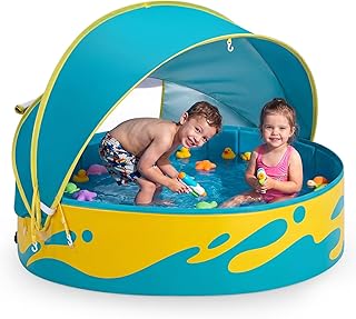 Peradix Planschbecken für Kinder mit Dach,120 cm Baby Planschbecken mit Sonnenschutz – Klappbarer Kinderplanschbecke für Garten & Reisen | Babyzelt & Strandzelt