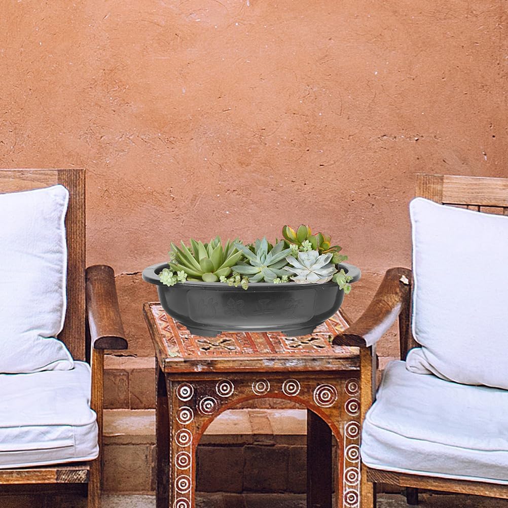 Toddmomy Large Bonsai Pot, 2pcs Plastic Bonsai Training Pots with Drainage Hole, Oval Planter for Home Office Nursery Garden Balcony