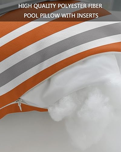 Miniatura 7 de T&H XHome Almohada de exterior para tumbona, diseño geométrico simple de rayas, impermeable, almohada lumbar con correa elástica ajustable para