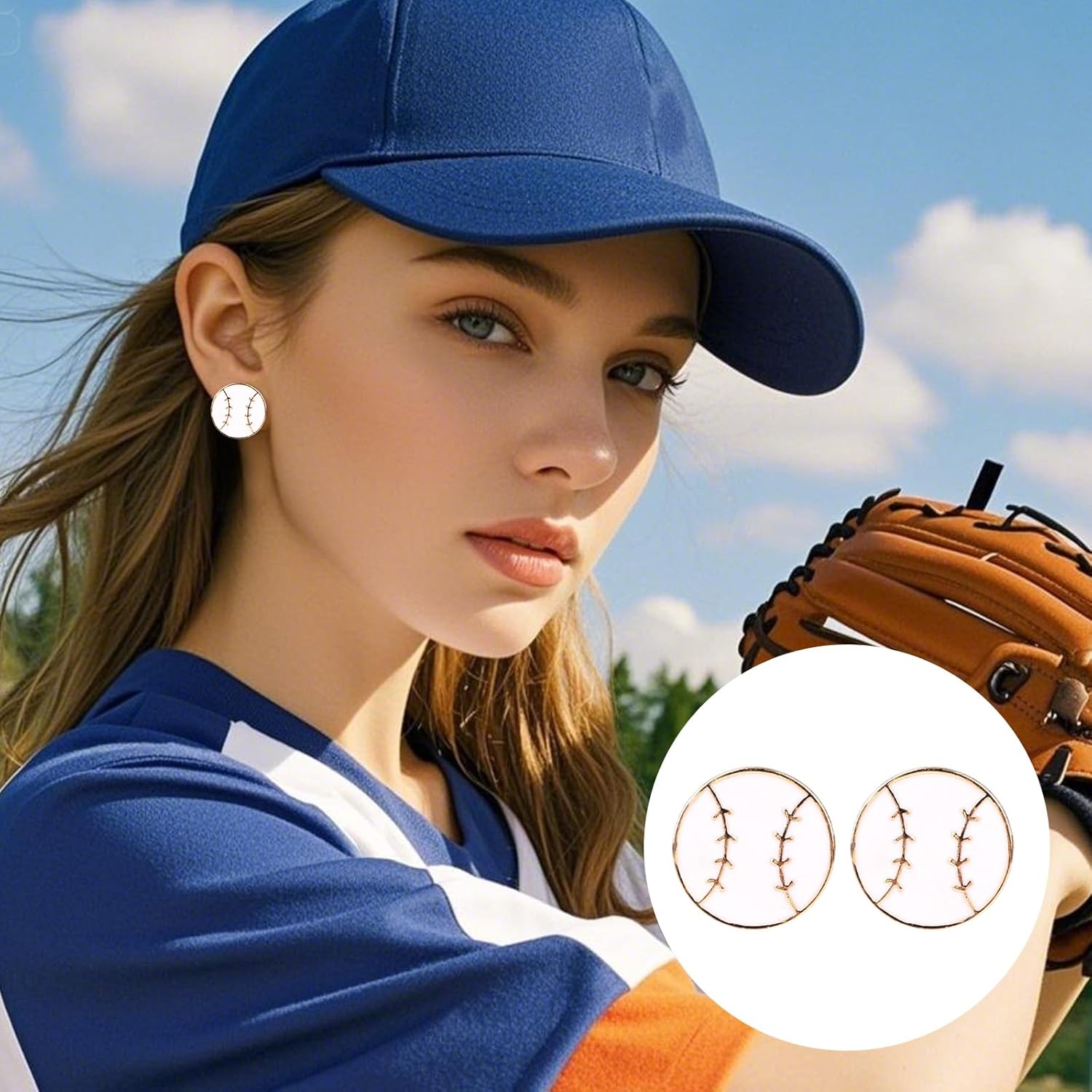 Baseball Earrings for Women, Alloy Stylish Softball Earrings Studs Sport Theme Jewelry Gift for Sport Lover & Fans - Image 4