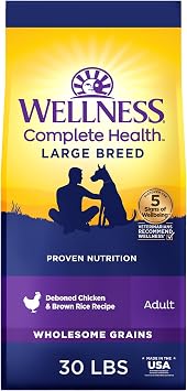 Wellness Complete Health Large Breed Adult Dry Dog Food, Wholesome Grain Kibble, Natural, Chicken and Brown Rice Recipe, 30 lb Bag