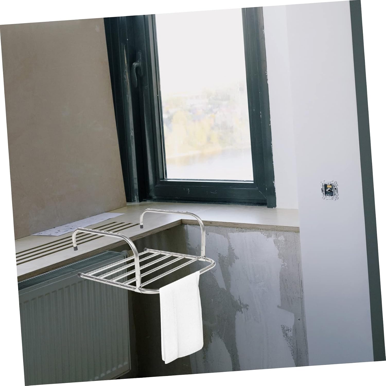 Folding Windowsill Drying Rack Telescopic Hanging Storage Rack Stainless Steel Clothes Drying Shelf for Shoes and Laundry Space-Saving Design for Home Use