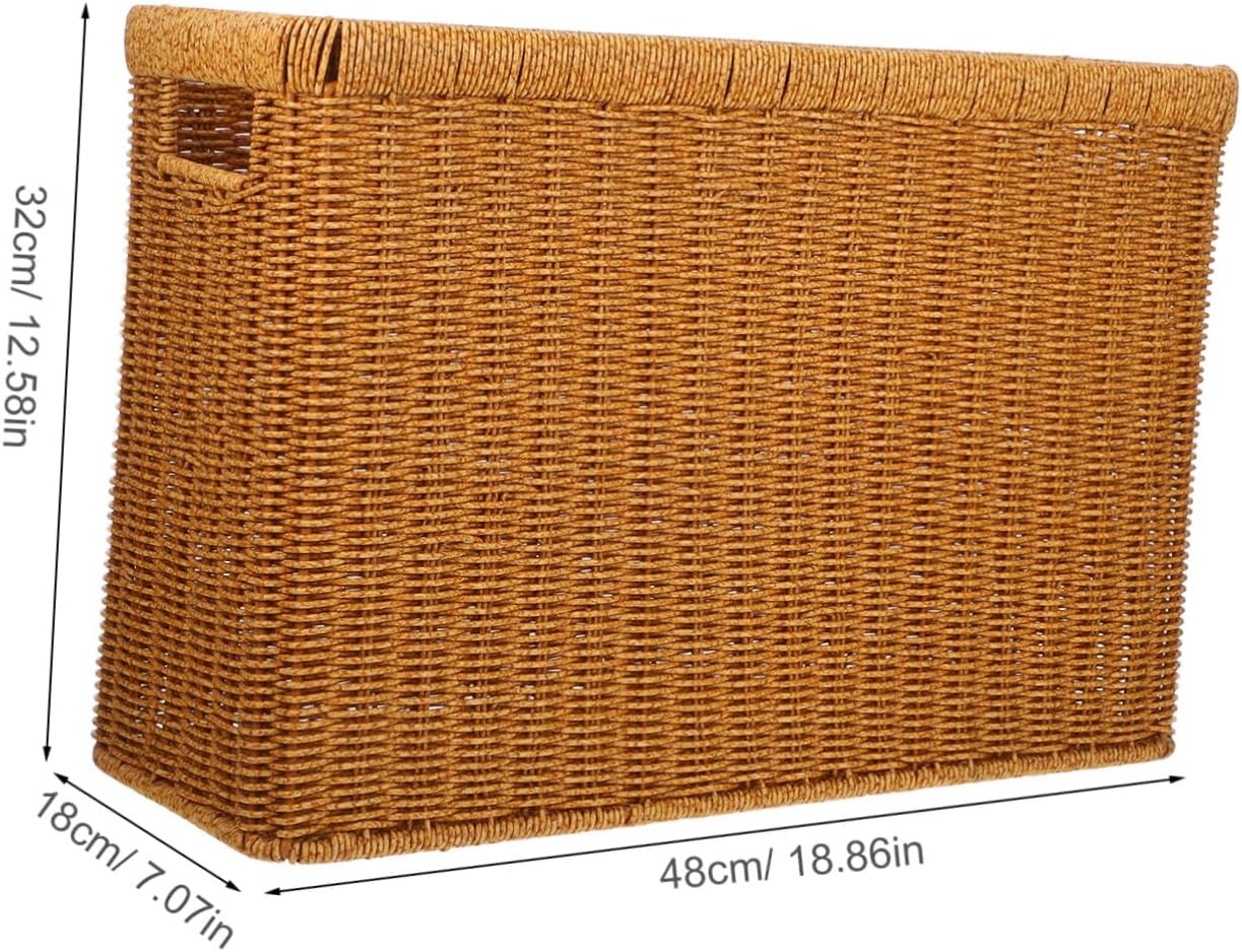 GLEAVI Hand-Woven Storage Basket for Office Organization Decorative Woven Document Holder Rattan File Organizer Lid for Magazines and Papers 1-Piece Storage Solution
