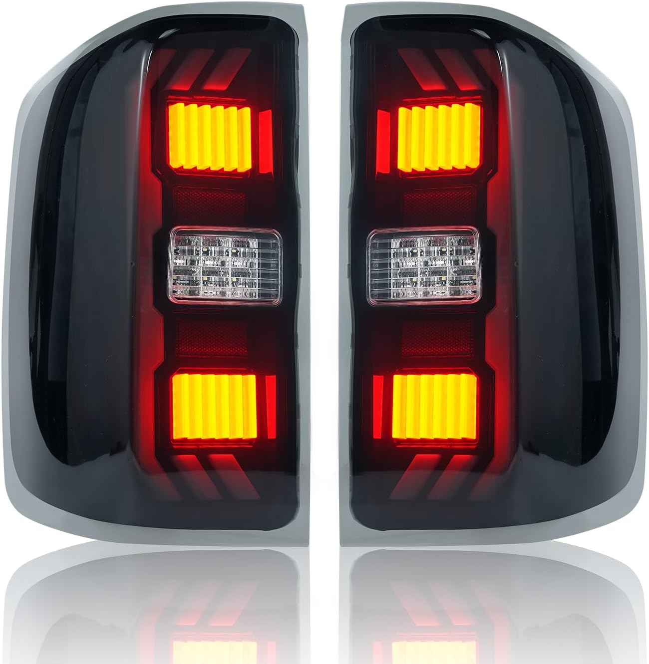 Restyle LED Tail Lights for 2014-2019 Chevy Silverado 1500/2500/3500 & 2015-2019 GMC Sierra 2500/3500 | Factory 3-Bulb Housing Only | Driver and Passenger Pair (Stealth Striker)